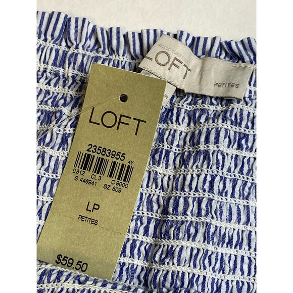 Ann Taylor LOFT Off Shoulder Blue Smocked Embroidered Top Size Large Petite - Picture 6 of 12